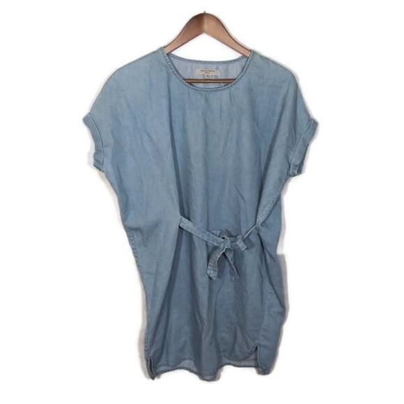 All Saints Chambray Sonny Tie Front Cap Sleeve Denim Dress Sz Small - Picture 2 of 5